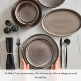 Karaca Mercure 59 Piece Stoneware Plates and Bowls Set, Reactive Glaze Black Dinner Set, Complete Kitchen Tableware Collection, Ideal Dinnerware for 12 People Dining Experience, Dishwasher Safe KARACA