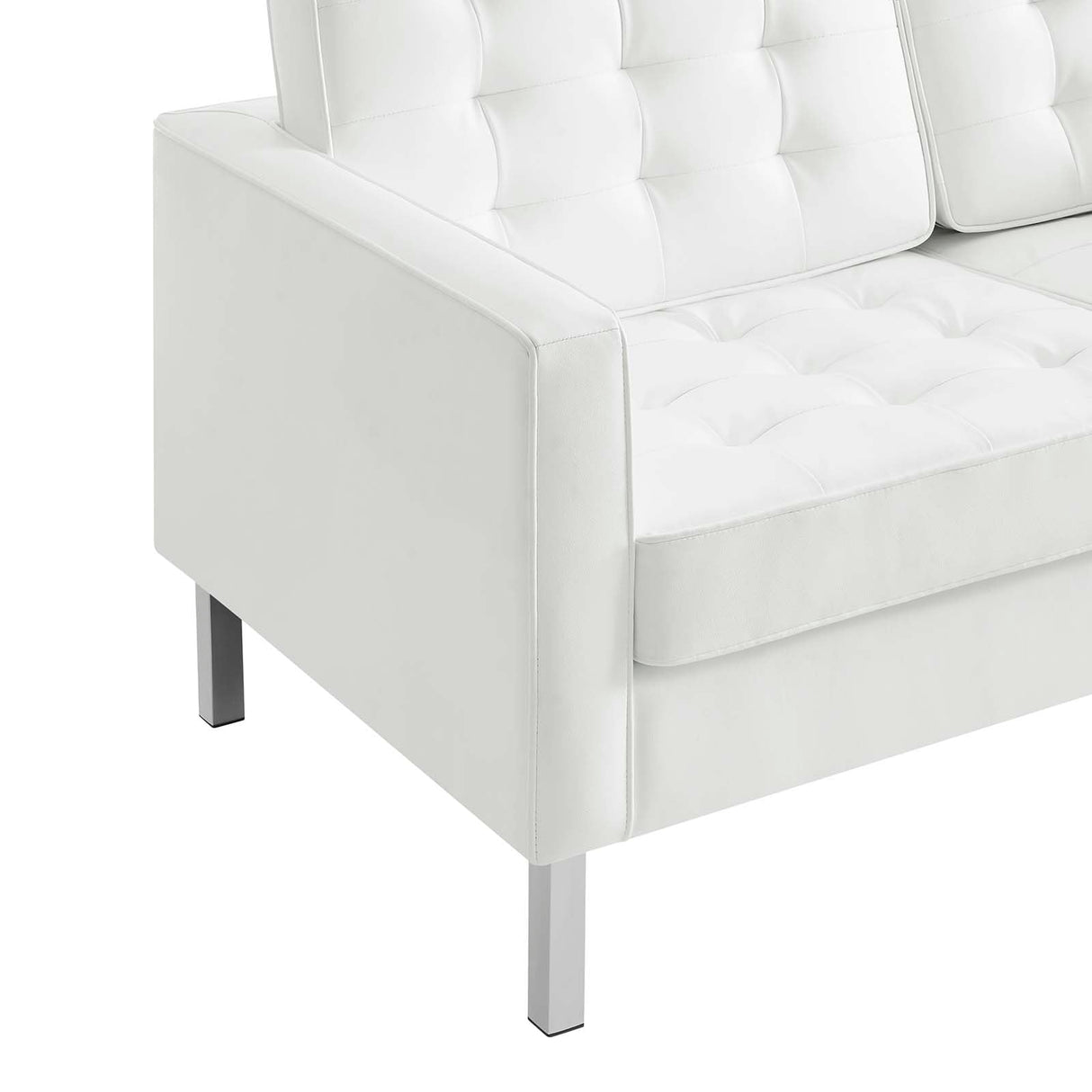 Modway Loft Tufted Button Faux Leather Upholstered Loveseat in Silver White Modway
