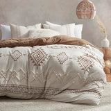 Oli Anderson Boho Duvet Cover Set Queen Size, Beige and Terracotta Color Clash 3 Pieces Microfiber Bedding Set, Durable and Super Soft Duvet Covers with Zipper and Ties, 90"*90" Oli Anderson
