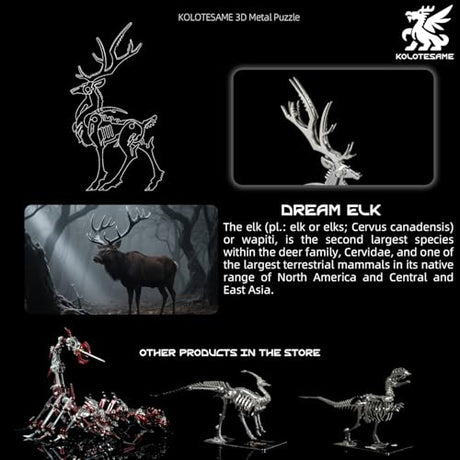Kolotesame Mythical Forest Deer 3D Metal Puzzle Model for Adults, DIY Animal Sculpture 3D Model Kit Immersive Creative Building Model Art Desk Decor kolotesame