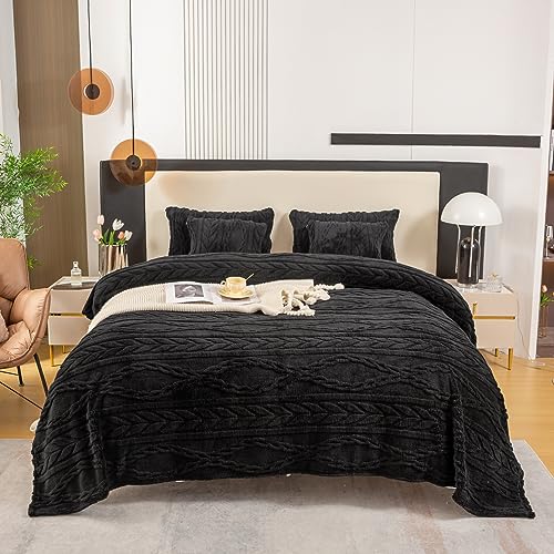 YUSOKI Queen Size Blanket Single Layer,Weight(4.4lb),370GMS-3D Stylish Design for Gift Home Decor (Black,90"x90") YUSOKI