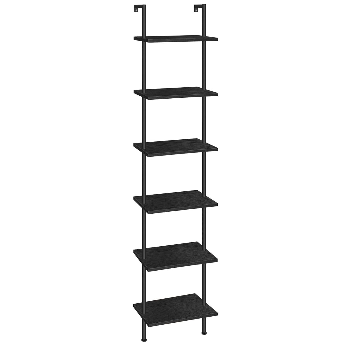 HOOBRO DIY Ladder Shelf, 6-Tier Wooden Wall Mounted Bookshelf, Narrow Bookcase, Display Shelf, Storage Rack, Plant Stand, for Living Room, Bedroom, Study, Balcony, Black BB651CJ01 HOOBRO