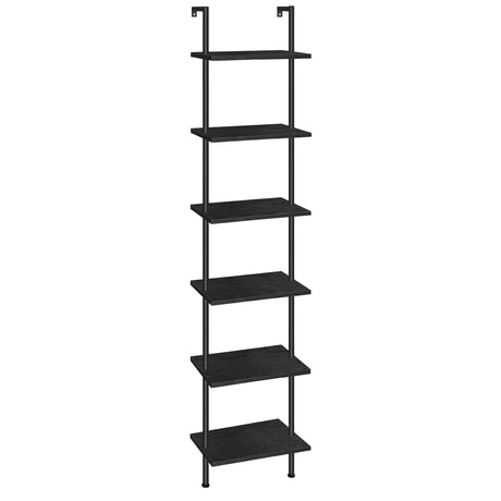 HOOBRO DIY Ladder Shelf, 6-Tier Wooden Wall Mounted Bookshelf, Narrow Bookcase, Display Shelf, Storage Rack, Plant Stand, for Living Room, Bedroom, Study, Balcony, Black BB651CJ01 HOOBRO