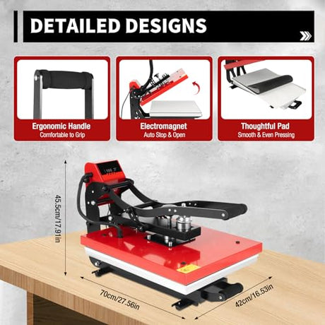 LyeXD 16x20 Inch Auto Heat Press Machine with Slide Out Function, Heat Transfer Machine T-Shirt Heat Press Machine,Red Clamshell Heat Press for T Shirts, Puzzles, Mouse Pads, Mugs, Phone Cases LyeXD