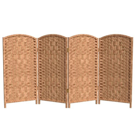 Red Lantern 3 ft. Short Diamond Weave Fiber Folding Screen - Natural - 4 Panel Red Lantern