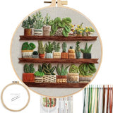 FONNUY Green Plant Embroidery Kit, Petite Potted Plants Patterns, Cross Stitch Kits for Adults and Beginners, Handmade Crafts with Printed Pattern Set, Thread Needlework, 8'' Hoop (Greeen A02)