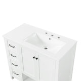 Merax 36" Bathroom Vanities Cabinet with Right Side Sink, Multi-Functional Drawers, Two Soft Closing Doors, Open Shelf, White Merax