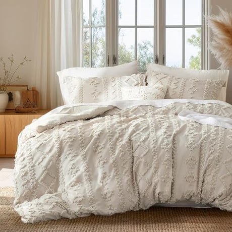 Bedsure Boho Duvet Cover King Size, Soft & Comfortable Elegant Design Boho Bedding for Decoration, Machine Washable Comforter Cover for All Seasons,Includes 1 Duvet Cover & 2 Pillow Shams,Linen Bedsure