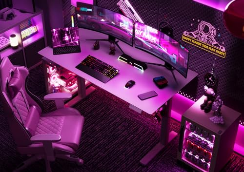 INNOVAR Glass Gaming Desk with Drawers, White Gaming Electric Standing Desk Adjustable Height, Professional Gaming Glass Surface Improved Precision and Speed, 55 inch INNOVAR