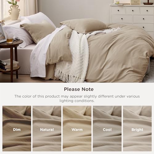 Bedsure Light Brown Duvet Cover Queen Size - 3 Pieces Prewashed Cotton-Like Extra Soft Bedding Set, Includes 1 Duvet Cover 90x90 Inches with Zipper Closure & 2 Pillow Shams, Comforter Not Included Bedsure