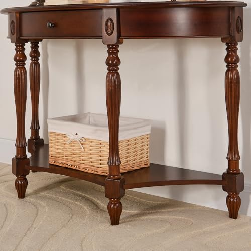 LEEMTORIG Demi Lune Console Table for Entryway Living Room, Cherry Solid Wood Entryway Table with Storage Drawer, Traditional Victorian Antique Sofa Table Hallway Table, Cherry Walnut SFZ-1533-WD-DR LEEMTORIG