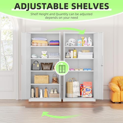 Crownland 72" Metal Office Storage Locking Cabinet, Lockable Garage Storage Cabinets, High Office Storage Cabinet with Adjustable Shelves for Garage(White) Crownland