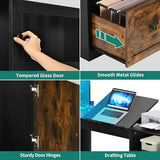 YITAHOME L Shaped Desk with Drawers & Hutch, 61" Computer Desk with Power Outlets & LED Lights, Corner Office Desk with Storage Cabinet, Drafting Table, Wood Desk, Black & Rustic Brown YITAHOME