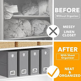 SpaceAid 4 Pack Bed Sheet Organizers and Storage, Foldable Organizer for Linen Closet, Sheets Set Folder Keeper with Window XL (Queen & King Size) Organizing Bedding Container, Gray 91ZDSN-SL01-G4 SpaceAid