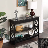 Convenience Concepts Oxford 1 Drawer Console Table with Shelves, Black Faux Marble/Black Convenience Concepts