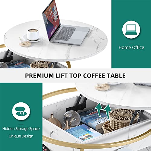 YITAHOME Round Lift Top Coffee Table, Coffee Tables for Living Room with Hidden Storage Compartment, Modern Coffee Table with Storage for Home Office,Round Center Tables Living Room,White and - WoodArtSupply