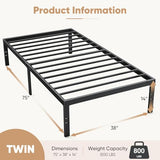 DUMOS Twin Size Bed Frame - Metal Platform Bed Frame Mattress Foundation with Steel Slat Support, No Box Spring Needed, Storage Space Under Base, Easy Assembly, Black DUMOS