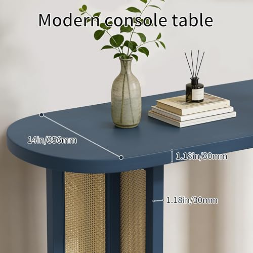 OMCHOM Blue Narrow Entryway Console Table Boho, 48 Inch Sofa Table with Leveling Feet, Hallway Table for Small Spaces Living Room Foyer Behind Couch, Easy Assembly OMCHOM