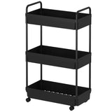 Kaitiemoo 3-Tier Storage Cart，Shelf Organizer Mobile Shelving ，Utility Rolling Cart，Multifunction Movable Storage Organizer with Lockable Wheels,Black Kaitiemoo