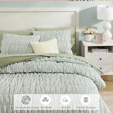 BLOOMHAVEN Full Size Comforter Sets-7 Pieces Puff Sage Green Floral Bedding Set for All Seasons, Shabby Chic Farmhouse Bed in a Bag Full with Floral Comforter, Sheets, Pillowcases & Shams BLOOMHAVEN