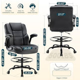 Drafting Chair 500Lbs, Tall Office Chair for Standing Desk, High PU Leather Executive Office Chair with Flip-up Armrests, Ergonomic High Chair with Adjustable Foot Ring, Comfy Stool Chairs, Black Sofetura