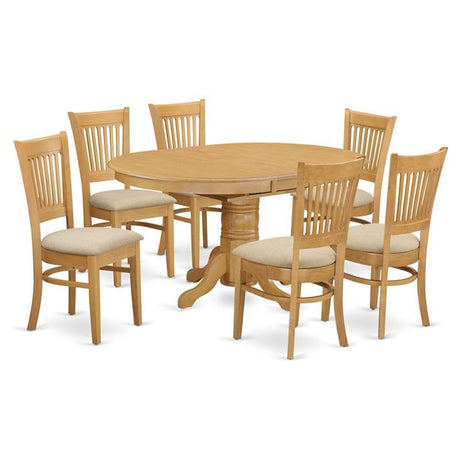 East West Furniture AVVA7-OAK-C 7 Piece Dining Table Set Consist of an Oval Dining Room Table with Butterfly Leaf and 6 Linen Fabric Upholstered Chairs, 42x60 Inch, Oak East West Furniture