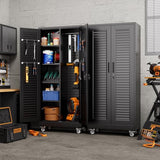 Aobabo Lockable Metal Storage Cabinet with 4 Adjuatable Shelves,Garage Storage Cabinet with Wheels and 5 Remove Pegboard,Required Assembly,Black,70.87''H*31.5''W*15.75''D Aobabo