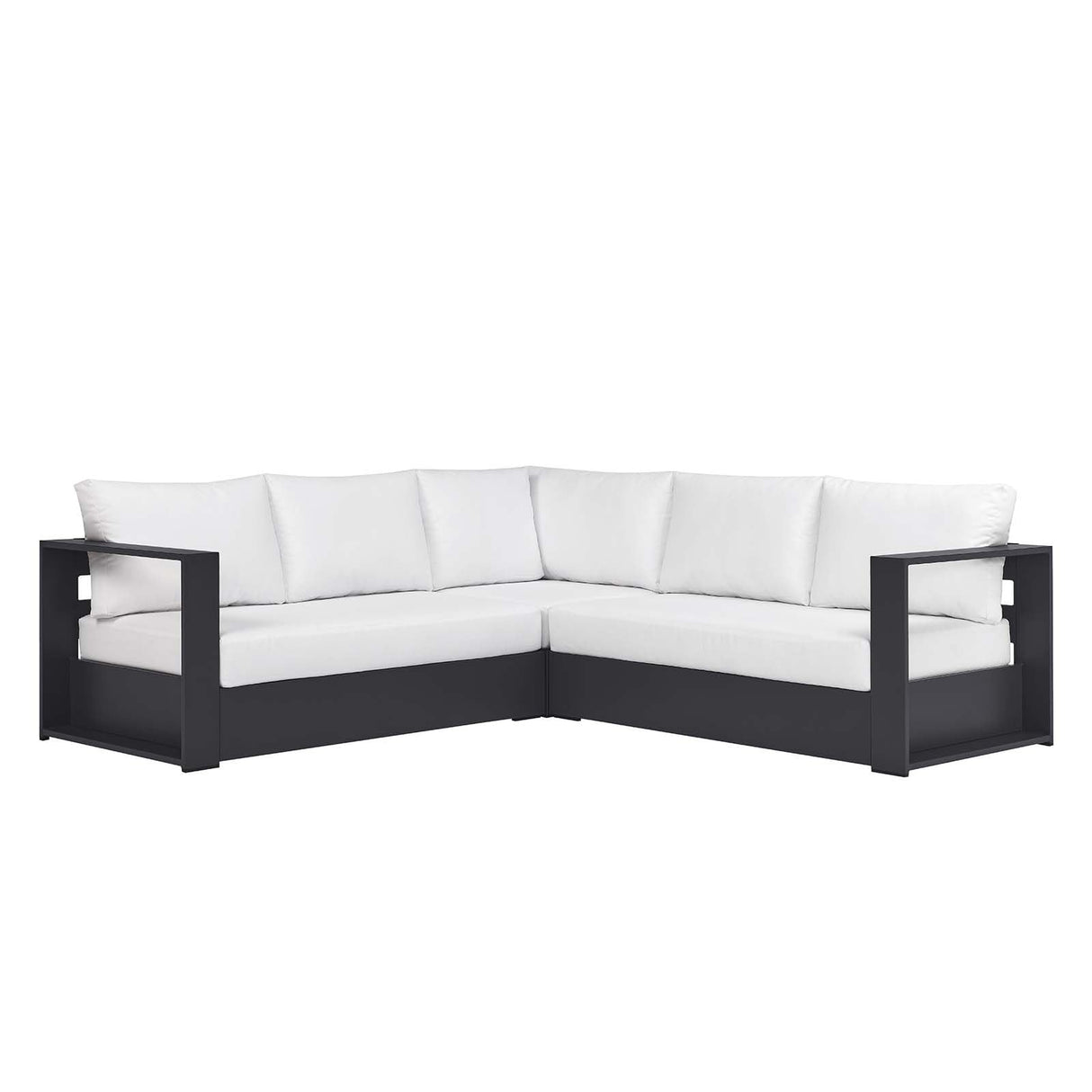 Modway Tahoe Aluminum 3-Piece Outdoor Patio Furniture Gray White, Modular Sectional Sofa Set with Weather-Resistant Cushions, Ideal for Deck, Backyard Poolside Modway