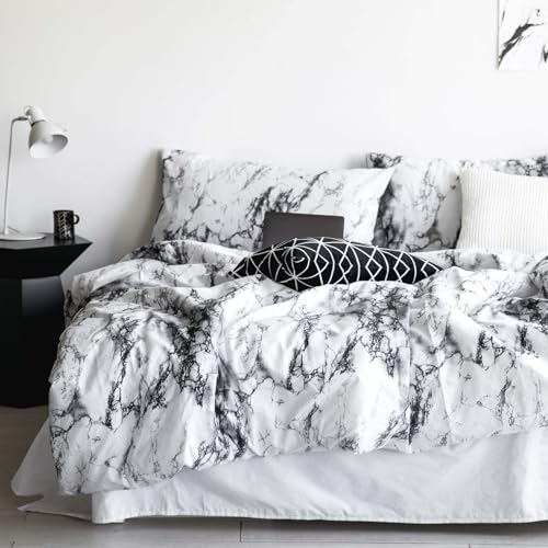 Wake In Cloud - Marble Comforter Set, Neutral Modern Aesthetic for Men Women, Soft Lightweight Bedding, 3 Pieces, Black White, Twin/Twin XL Size Wake In Cloud