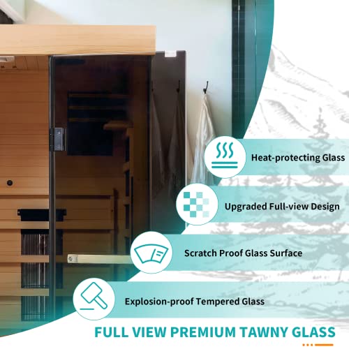 SWHSE 1-2 Person Infrared Sauna 15 Minutes Pre-Warm up Far Infrared Sauna for Home with 7 Colors Chromo Therapy Lighting and Full View Tempered Glass,2-in-1 Towel Holder SWHSE
