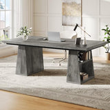 YITAHOME 63" Executive Desk, Large Office Desk Computer Desk with Double Pedestal and Storage Shelves, Wood Simple Workstations Writing Table Conference Table Business Furniture for Home Office, Grey YITAHOME