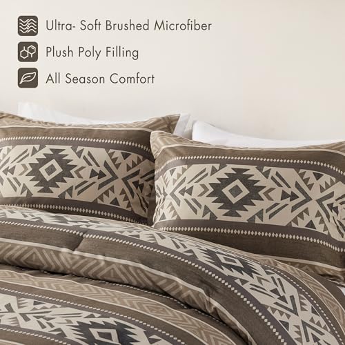 Madison Park Queen Comforter Set, Stripes Herringbone Southwestern Boho Comforters Queen Size, All Season Lightweight & Fluffy Microfiber Bed Set, 2 Décor Pillows, Mariposa, Full/Queen Brown 5 Piece Madison Park