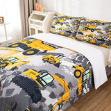 Feelyou Kids Construction Comforter Set Twin Bedding Sets for Boys Toddler Children Cartoon Cars Excavator Tractor Comforter Set Construction Machinery Truck Duvet Set Cars Bed Set with 1 Pillow Case Feelyou