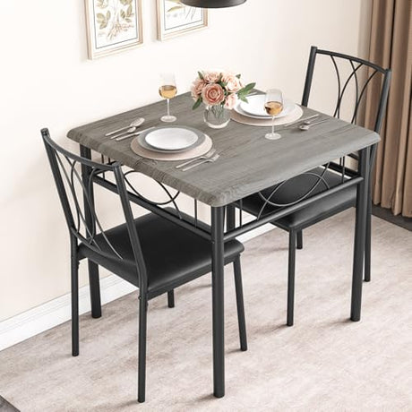 IDEALHOUSE Dining Table Set for 2, Square Dinner Table Sets with 2 Upholstered Chairs, Small Kitchen Table and Chairs for 2, Corner Dining Room Table Set for Apartment, Small Space, Dinner, Retro Gray IDEALHOUSE