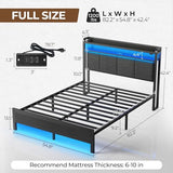 Rolanstar Bed Frame Twin Size with Charging Station and LED Lights, Upholstered Headboard with Storage Shelves, Heavy Duty Metal Slats, No Box Spring Need, Noise Free, Easy Assembly, Dark Grey Rolanstar