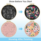 ERKOON Embroidery Kit for Beginners, 2 Set Floral Cross Stitch Set Include Embroidery Cloth Hoops Threads for Craft Lover Hand Stitch with Embroidery Skill Techniques (Flower)