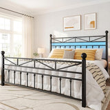 EnHomee 54" Metal King Bed Frame with Tall Headboard & Footboard, LED Light King Bed Frame, Strong Metal Slats Support and Noise-Free Design with Under Bed Storage/No Box Spring Needed/Black EnHomee