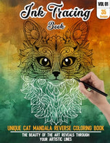 Ink Tracing Book: Stress relief reverse Coloring Book for adults: mindfully Follow white lines to Uncover 35 cute cat mandala arts |Magical Ink Trace ... colour pages a perfect gift for cat lovers WoodArtSupply