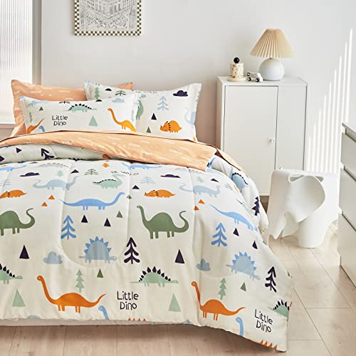 Joyreap Bed in a Bag Cotton, Dinosaur Reversible Design, Twin Size 6-Piece Cotton Bedding Comforter Set for Kids Boys n Girls- 1 Comforter, 2 Pillow Shams, 1 Flat Sheet, 1 Fitted Sheet, 1 Pillowcase Joyreap