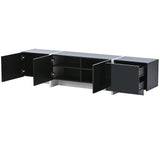 Merax Contemporary Rectangle Design TV Stand for Television Up to 80", Unique Style Console Table, Modern Storage Cabinet with High Gloss UV Surface for Living Room, Black Merax