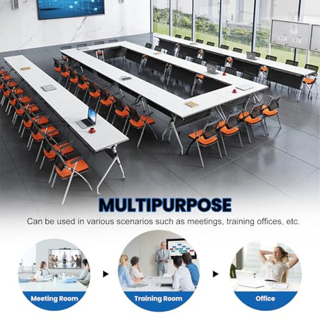 Conference Table,Mobile Conference Room Tables with 360° Wheels,55In Rectanglar Meeting Seminar Table 12 People,Flip Top Mobile Training Table Rolling Meeting Table,Modular Business Tables for Office Relgix