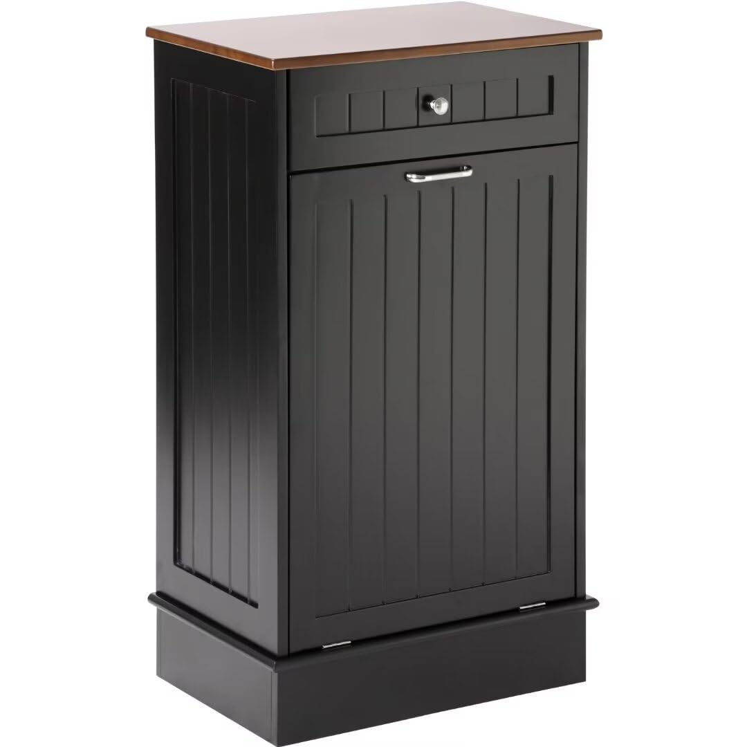 KIGOTY Tilt Out Trash Can Cabinet Wooden Kitchen Single Pull Out Trash Can Under Cabinet,Black - WoodArtSupply