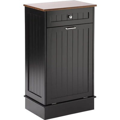 KIGOTY Tilt Out Trash Can Cabinet Wooden Kitchen Single Pull Out Trash Can Under Cabinet,Black