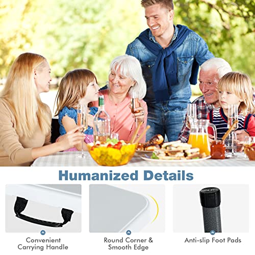 Nightcore, White 6', Indoor Outdoor Utility Portable Picnic Party Dining Camp Rounded Corners & Handle, Plastic HDPE Folding Table GLACER