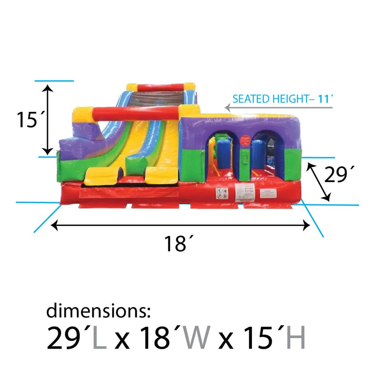 29'L Radical Run Inflatable Obstacle Course with Climbing Wall, Retro Rainbow, 16' Wide x 15' Height, Commercial Grade Interactive Bounce House, Includes: Blower and Stakes TentandTable