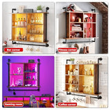 REIBII Led Floating Shelves for Wall 37" Kitchen Shelves for Wall Storage Industrial Pipe Shelving with 8 S-Hook Wood Wall Mounted Shelves for Bathroom Wall Wine Coffee Bar Rack Living Room Deco REIBII