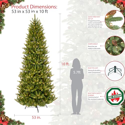 Puleo International 10 Foot Pre-Lit Slim Fraser Fir Artificial Christmas Tree with 900 LV Warm White LED Lights, Green