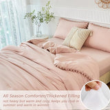 PERFEMET Blush Twin Bed in A Bag for Girls 5 Pcs Boho Pom Pom Bed Comforter Set with Sheets Soft Lightweight Pink Plain Bedding for Kids Teens(Blush, Twin) PERFEMET