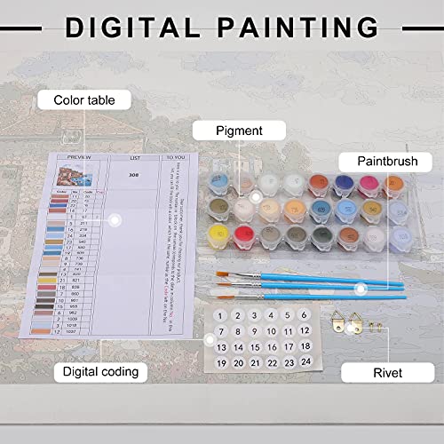 LKHDS A Castle by The Lake Paint by Numbers Kit for Adults Beginners, DIY Acrylic Painting Without Frame, Canvas Painting for Wall Art Home Decor Gift, 40x50cm LKHDS