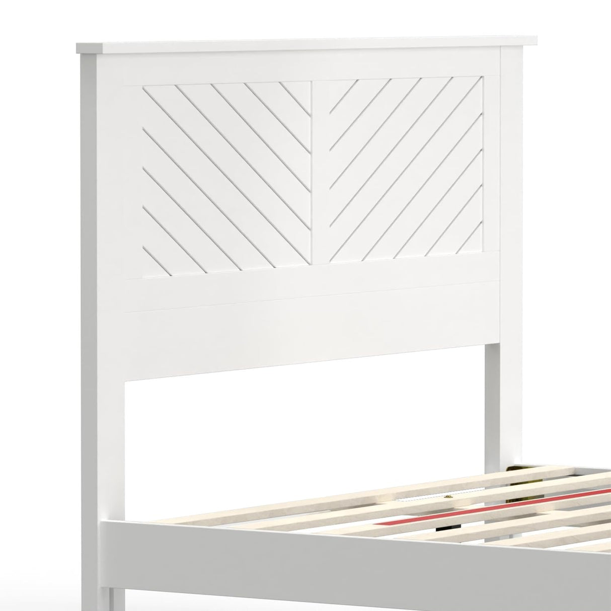 ComfIQ Serene Farmhouse Style Wood Bed in Full Size with Chevron Scoring Headboard, Coastal Modern Design, Sturdy, Easy Assembly, Ample Underbed Storage, White Finish ComfIQ